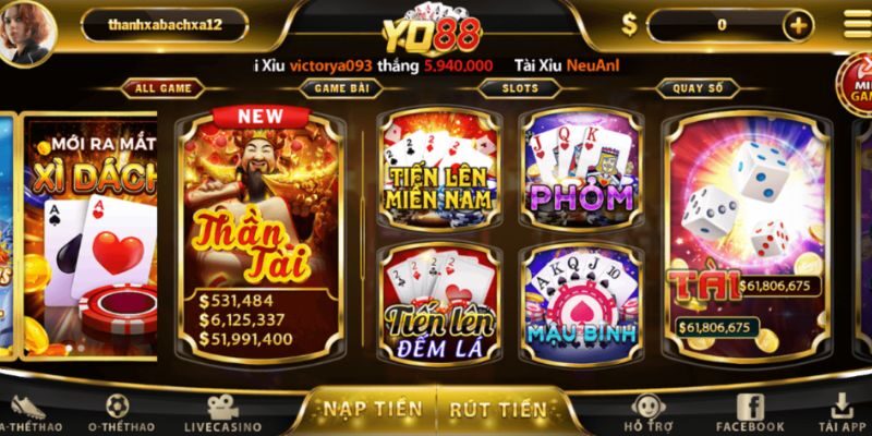 Các sảnh game đỉnh cao được yêu thích nhất tại YO88